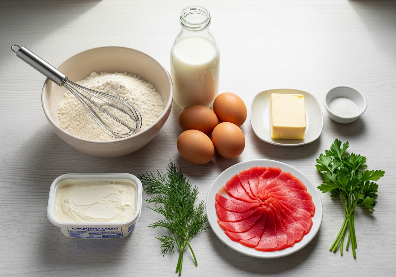 Інгредієнти для млинців з червоною рибою
