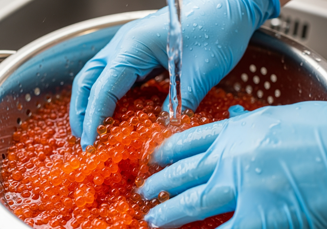 Підготовка ікри до засолювання: очищення, промивання та просушування