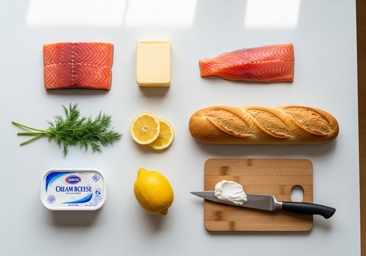 Основні інгредієнти для бутербродів з червоною рибою