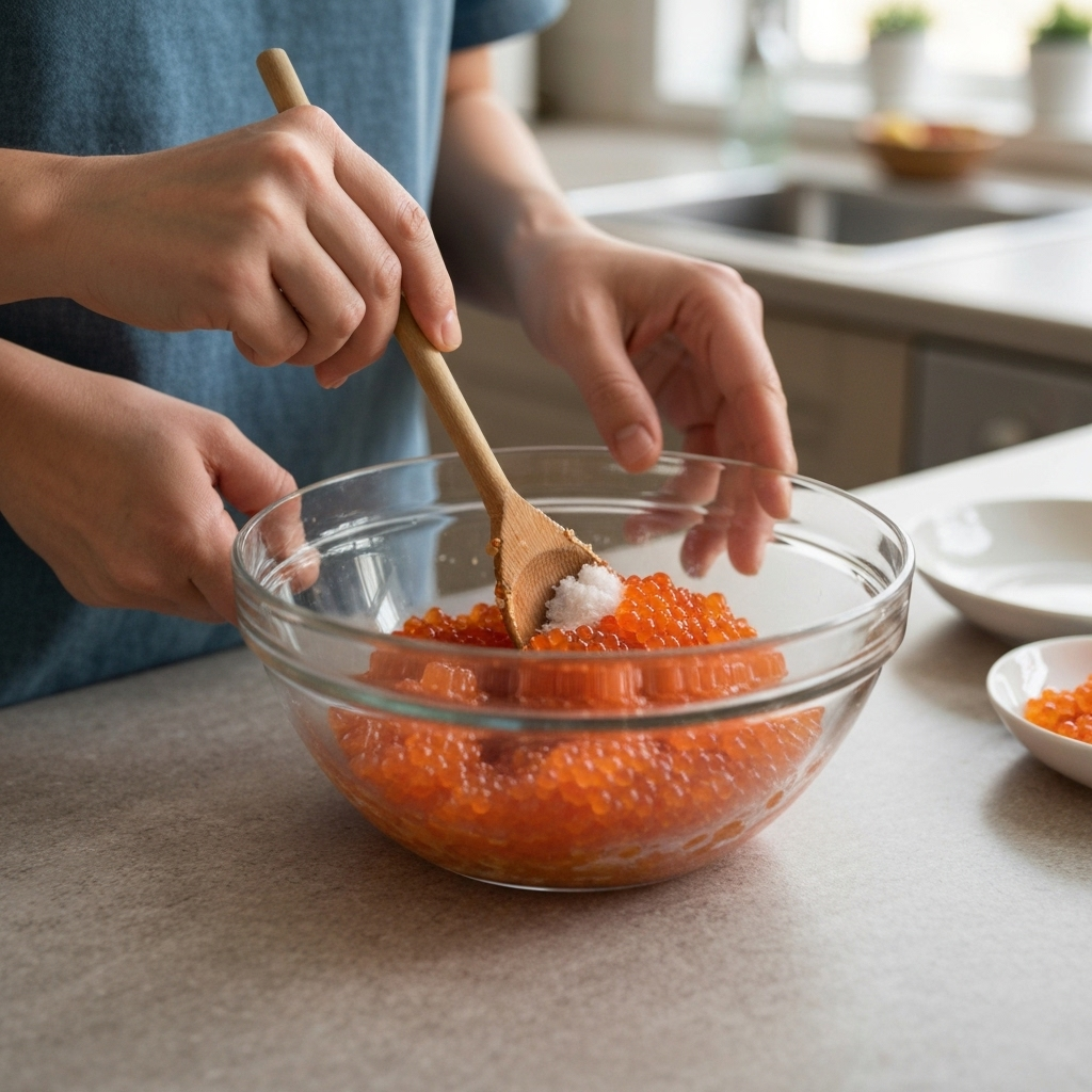 Процесс засолки икры сома