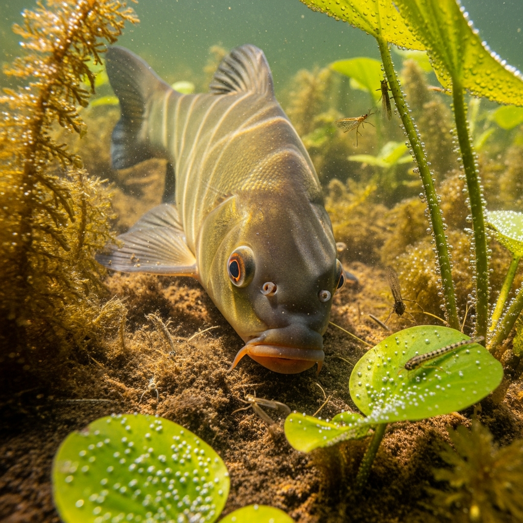 Питание и поведение линя: как и чем он питается?